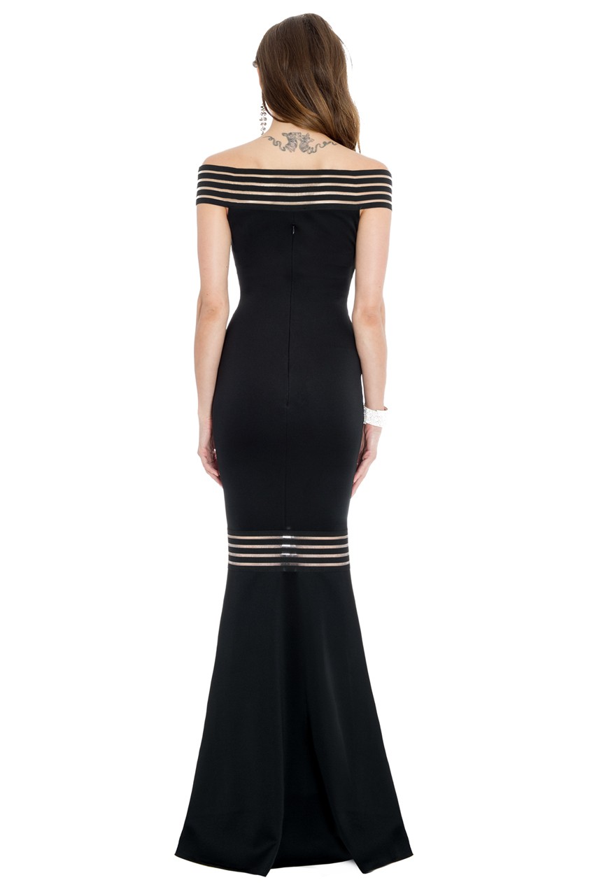 W25024 Black Fishtail Maxi Dress